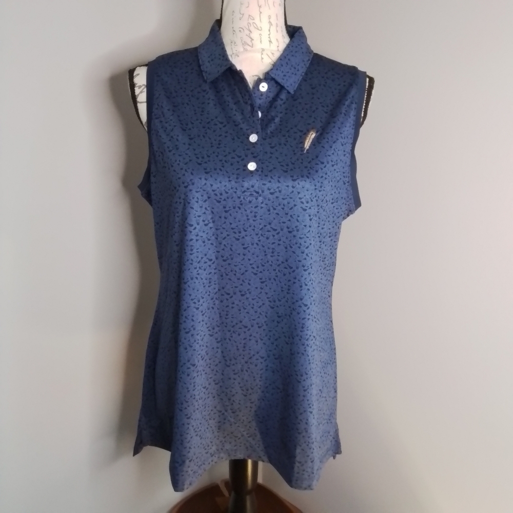 NWT Peter Millar Performance Sleeveless Polo Shirt Chechessee Creek Blue - L